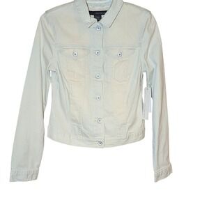 Calvin Klein Jeans Pinstripe Denim Trucker Jacket Womens Small Light Wash‎ NEW